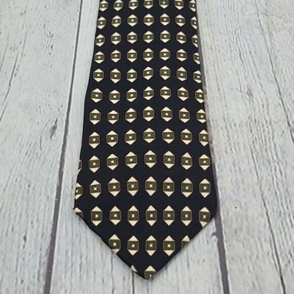 Vintage Neo Bill Blass Black Geometric Silk Tie - Picture 1 of 10